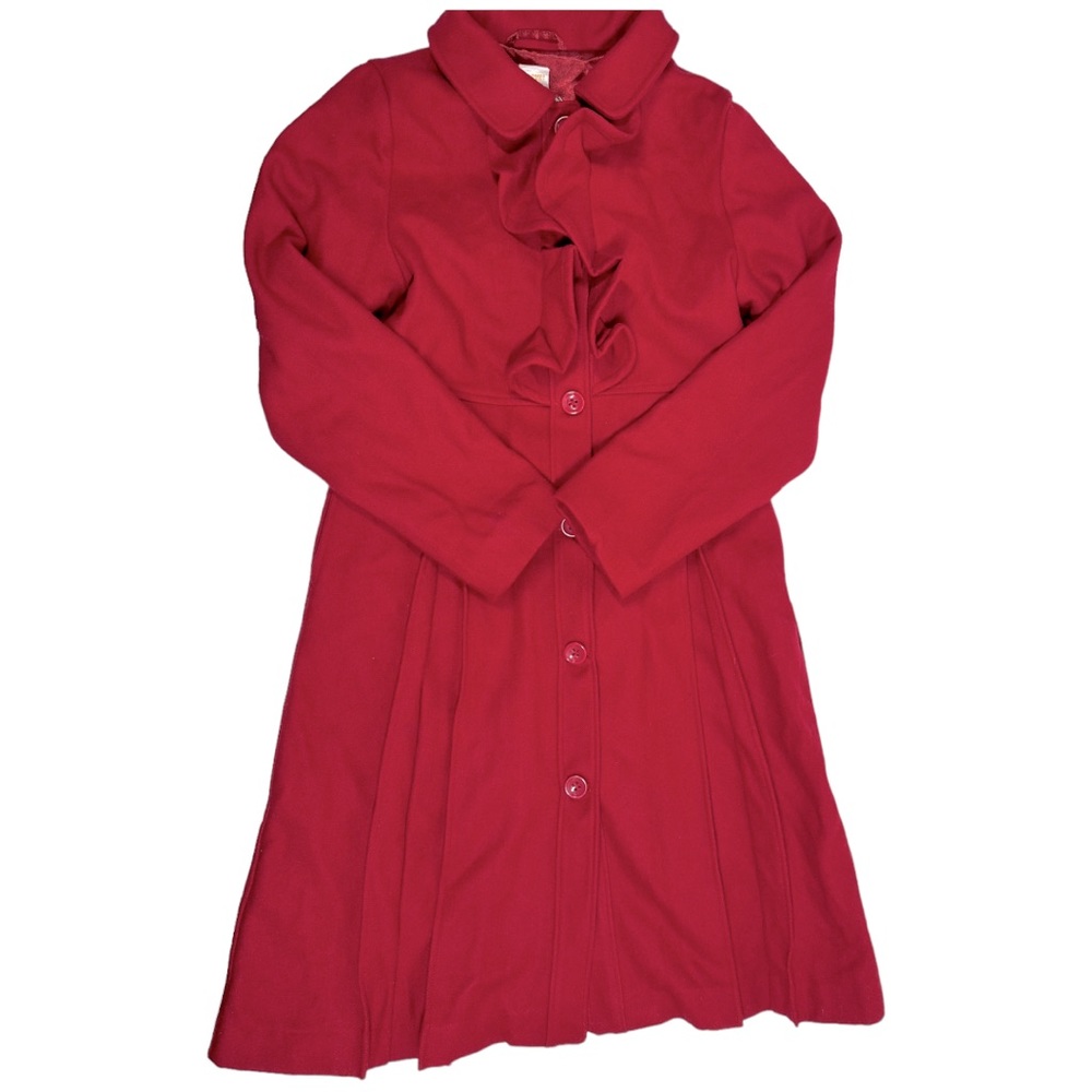 Gymboree Red Wool Long Dress Coat Ruffle Lined Buttons Pleats Girls Size 10-12